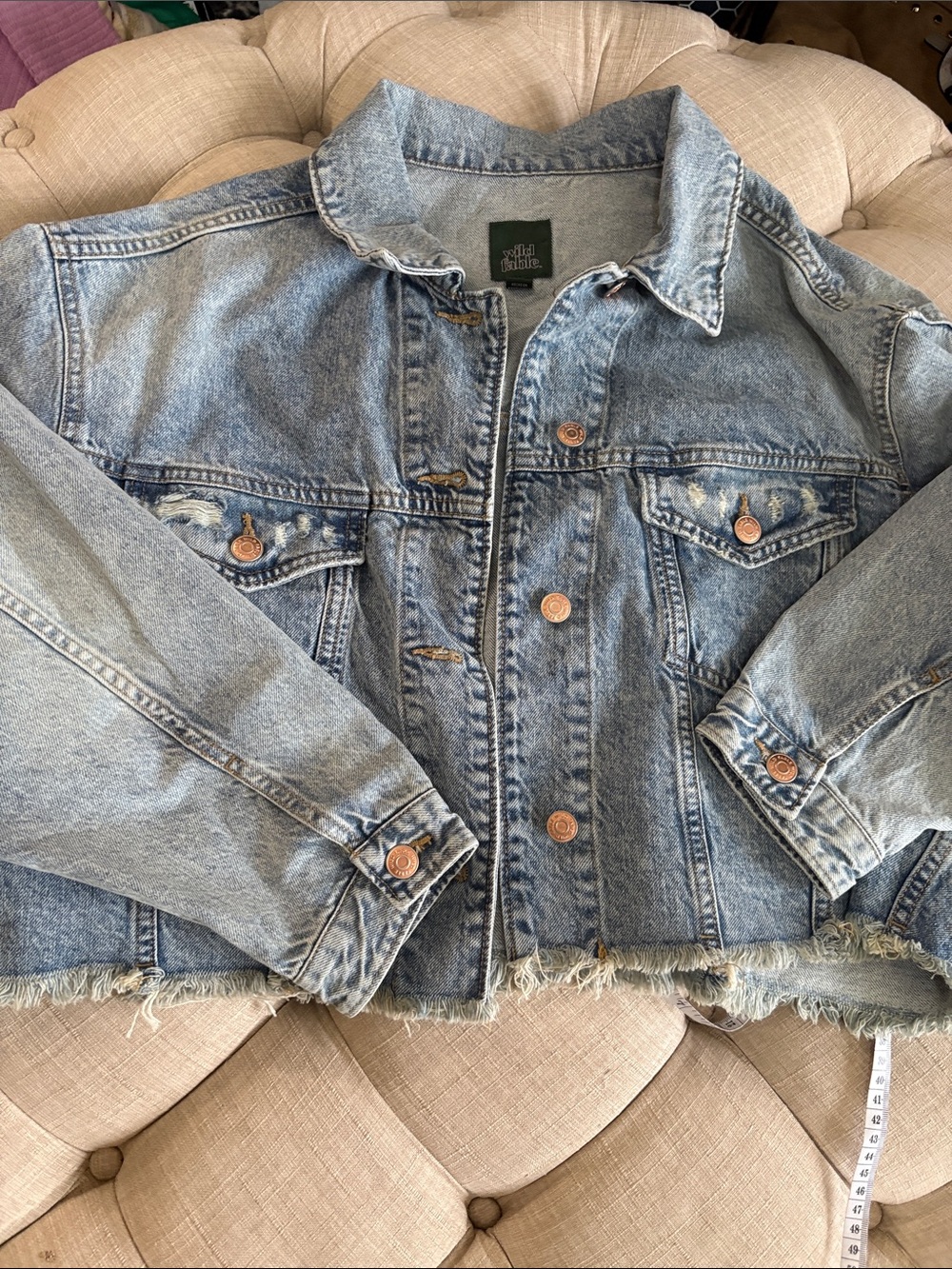 wild fable Light Blue Distressed Jean Jacket Cropped